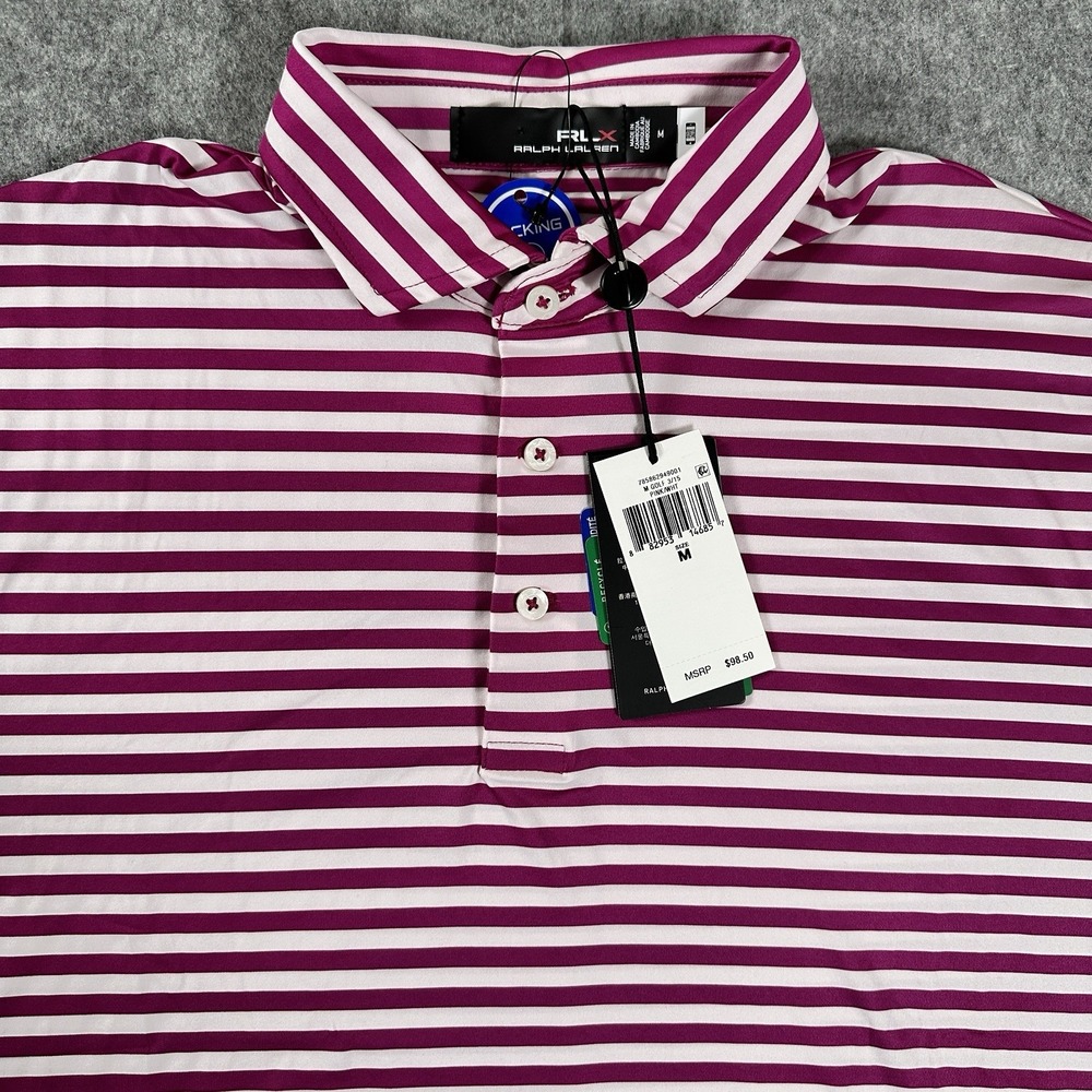 RLX Ralph Lauren Performance Golf Wicking Stretch Vivid Pink Stripe Polo M New